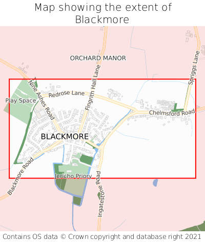 Map showing extent of Blackmore as bounding box