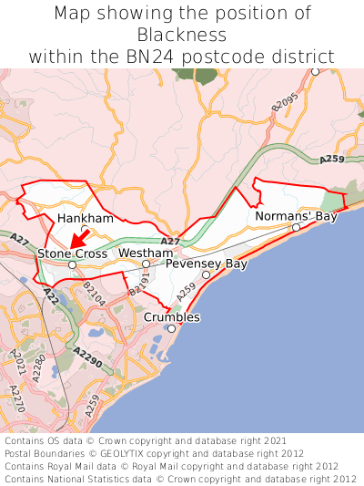 Map showing location of Blackness within BN24