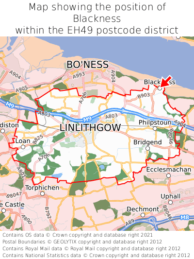 Map showing location of Blackness within EH49