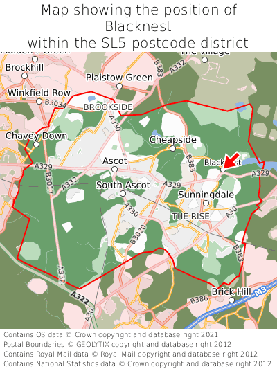 Map showing location of Blacknest within SL5