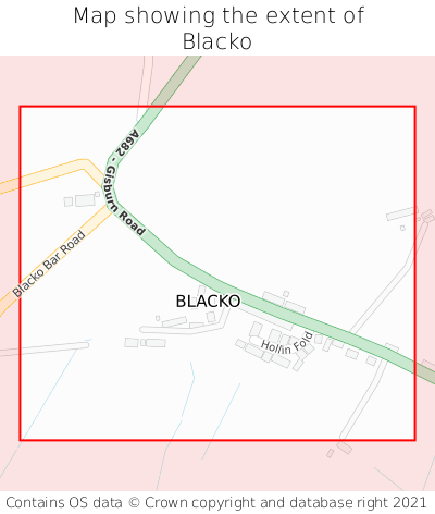 Map showing extent of Blacko as bounding box