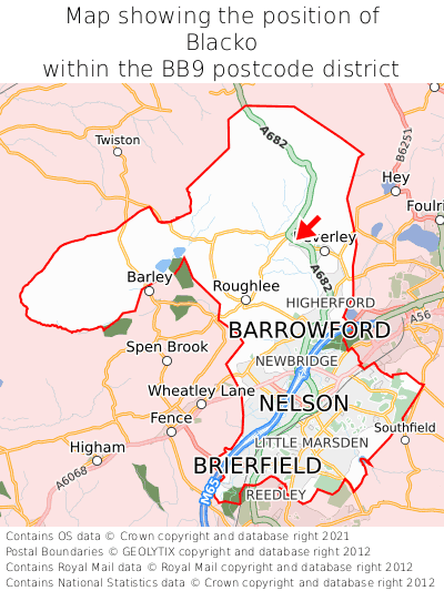 Map showing location of Blacko within BB9