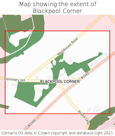Map showing extent of Blackpool Corner as bounding box