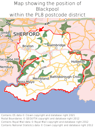 Map showing location of Blackpool within PL8