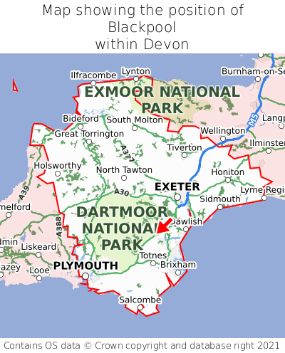 Map showing location of Blackpool within Devon