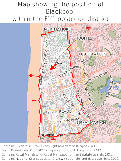 Map showing location of Blackpool within FY1