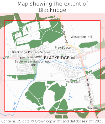 Map showing extent of Blackridge as bounding box