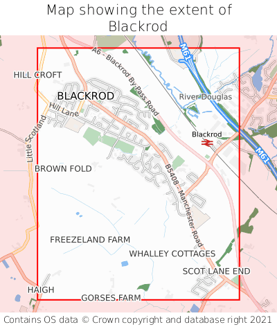 Map showing extent of Blackrod as bounding box