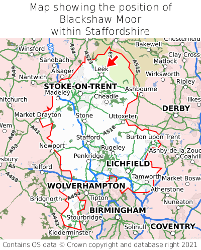 Map showing location of Blackshaw Moor within Staffordshire