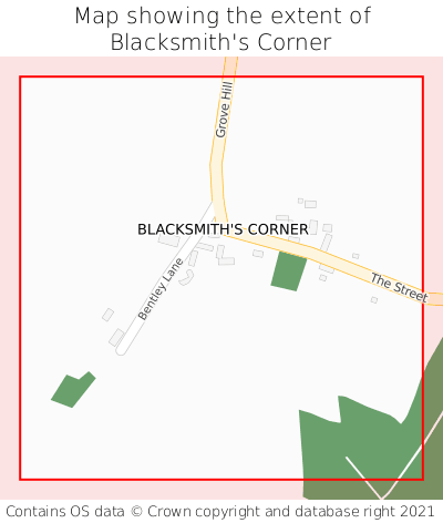 Map showing extent of Blacksmith's Corner as bounding box