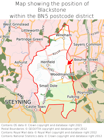 Map showing location of Blackstone within BN5