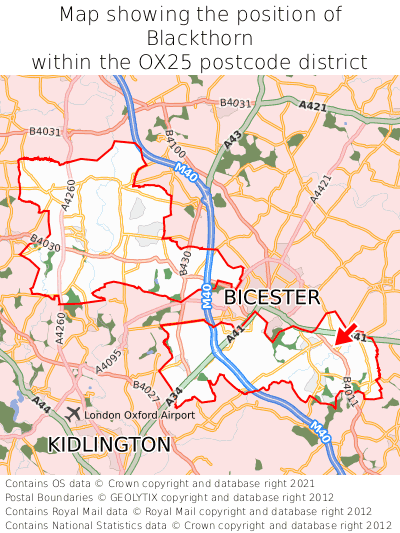 Map showing location of Blackthorn within OX25