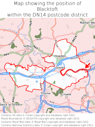 Map showing location of Blacktoft within DN14