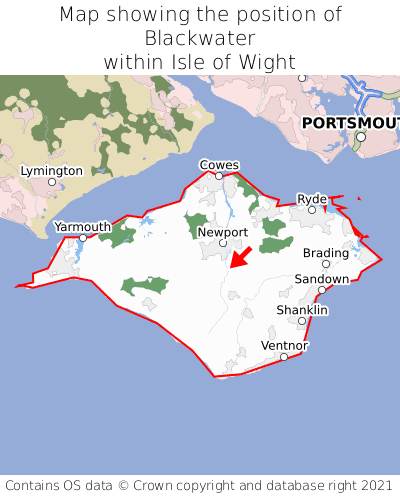Map showing location of Blackwater within Isle of Wight