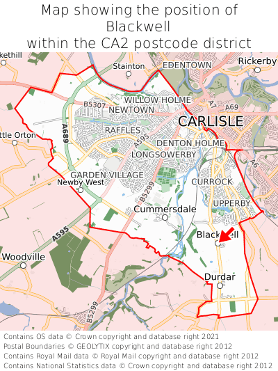 Map showing location of Blackwell within CA2