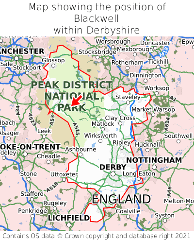 Map showing location of Blackwell within Derbyshire