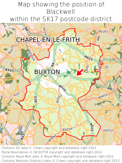 Map showing location of Blackwell within SK17