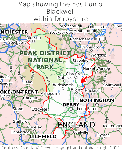 Map showing location of Blackwell within Derbyshire