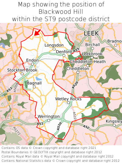 Map showing location of Blackwood Hill within ST9