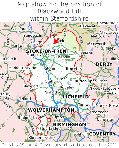 Map showing location of Blackwood Hill within Staffordshire