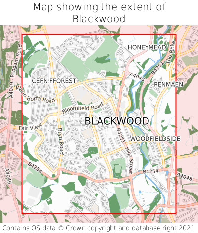 Map showing extent of Blackwood as bounding box