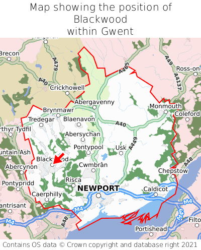 Map showing location of Blackwood within Gwent