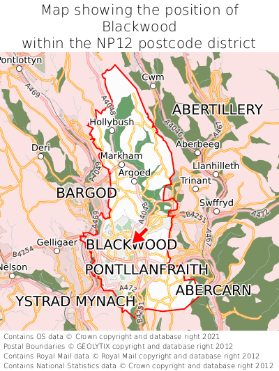 Map showing location of Blackwood within NP12
