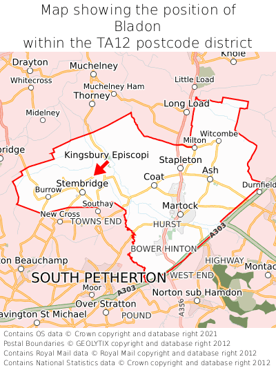 Map showing location of Bladon within TA12