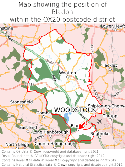 Map showing location of Bladon within OX20