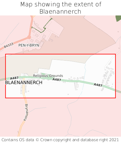 Map showing extent of Blaenannerch as bounding box