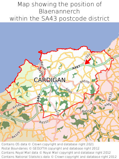 Map showing location of Blaenannerch within SA43