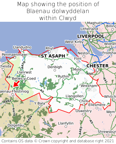 Map showing location of Blaenau dolwyddelan within Clwyd
