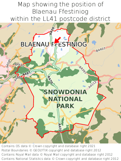 Map showing location of Blaenau Ffestiniog within LL41
