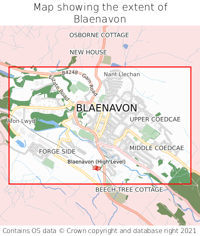 Map showing extent of Blaenavon as bounding box