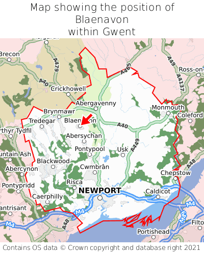 Map showing location of Blaenavon within Gwent