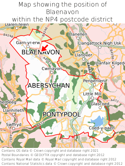 Map showing location of Blaenavon within NP4