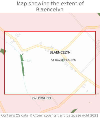 Map showing extent of Blaencelyn as bounding box