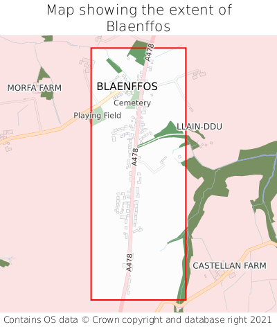 Map showing extent of Blaenffos as bounding box