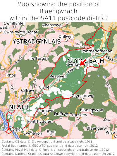 Map showing location of Blaengwrach within SA11