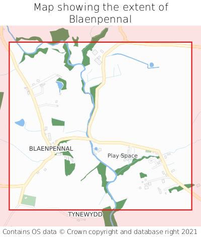 Map showing extent of Blaenpennal as bounding box