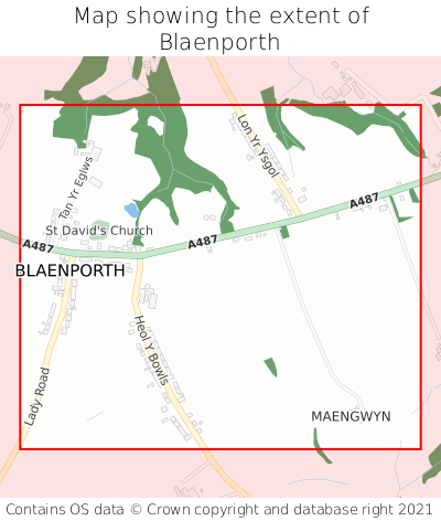 Map showing extent of Blaenporth as bounding box
