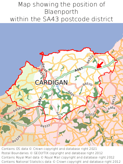 Map showing location of Blaenporth within SA43