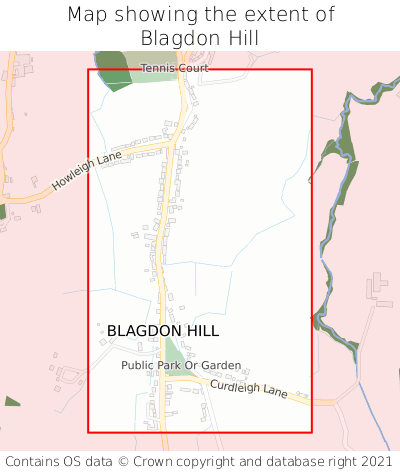 Map showing extent of Blagdon Hill as bounding box