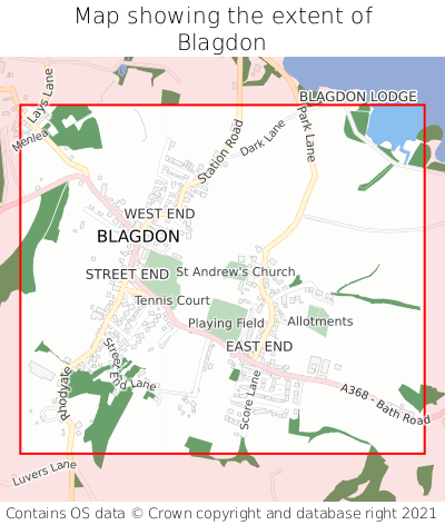 Map showing extent of Blagdon as bounding box