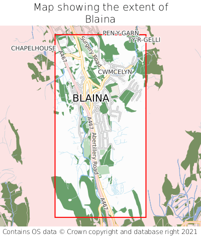 Map showing extent of Blaina as bounding box