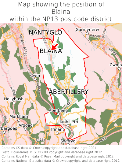 Map showing location of Blaina within NP13