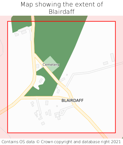 Map showing extent of Blairdaff as bounding box