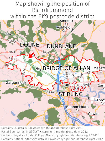 Map showing location of Blairdrummond within FK9