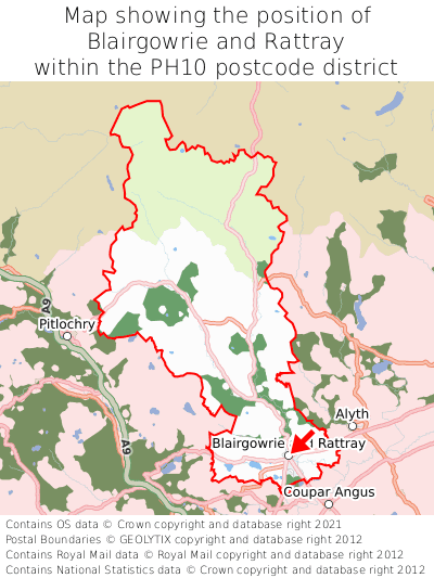 Map showing location of Blairgowrie and Rattray within PH10