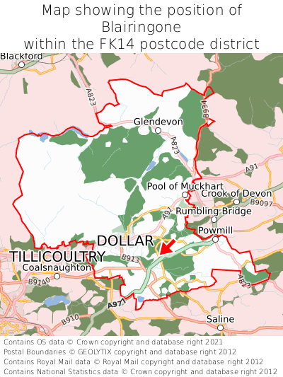 Map showing location of Blairingone within FK14